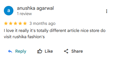 Google Review by Kavitha Rao - 5 Stars for Rushika Fashions